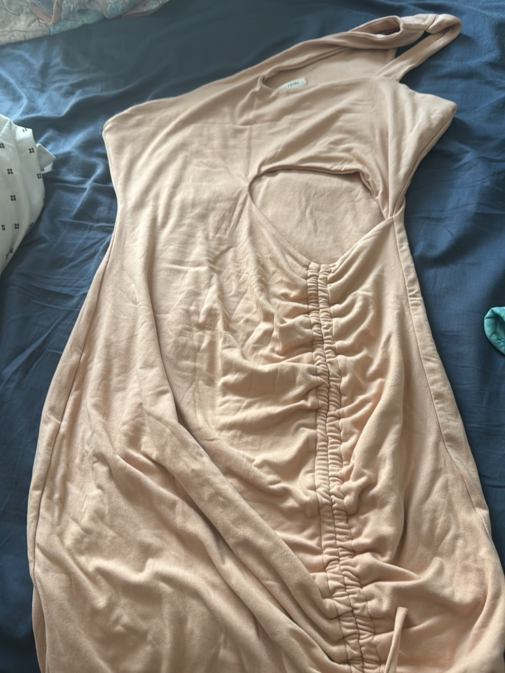 Double layer material Ruched One-Shoulder Nude Bodycon Dress